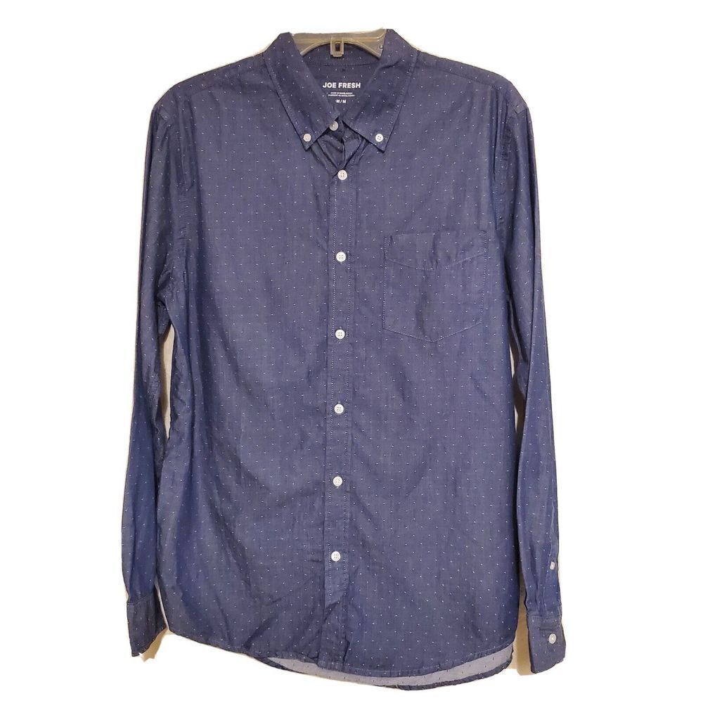 Joe Fresh Shirt Mens Medium Blue White Polka dot‎ Button Down Long Sleeve Career